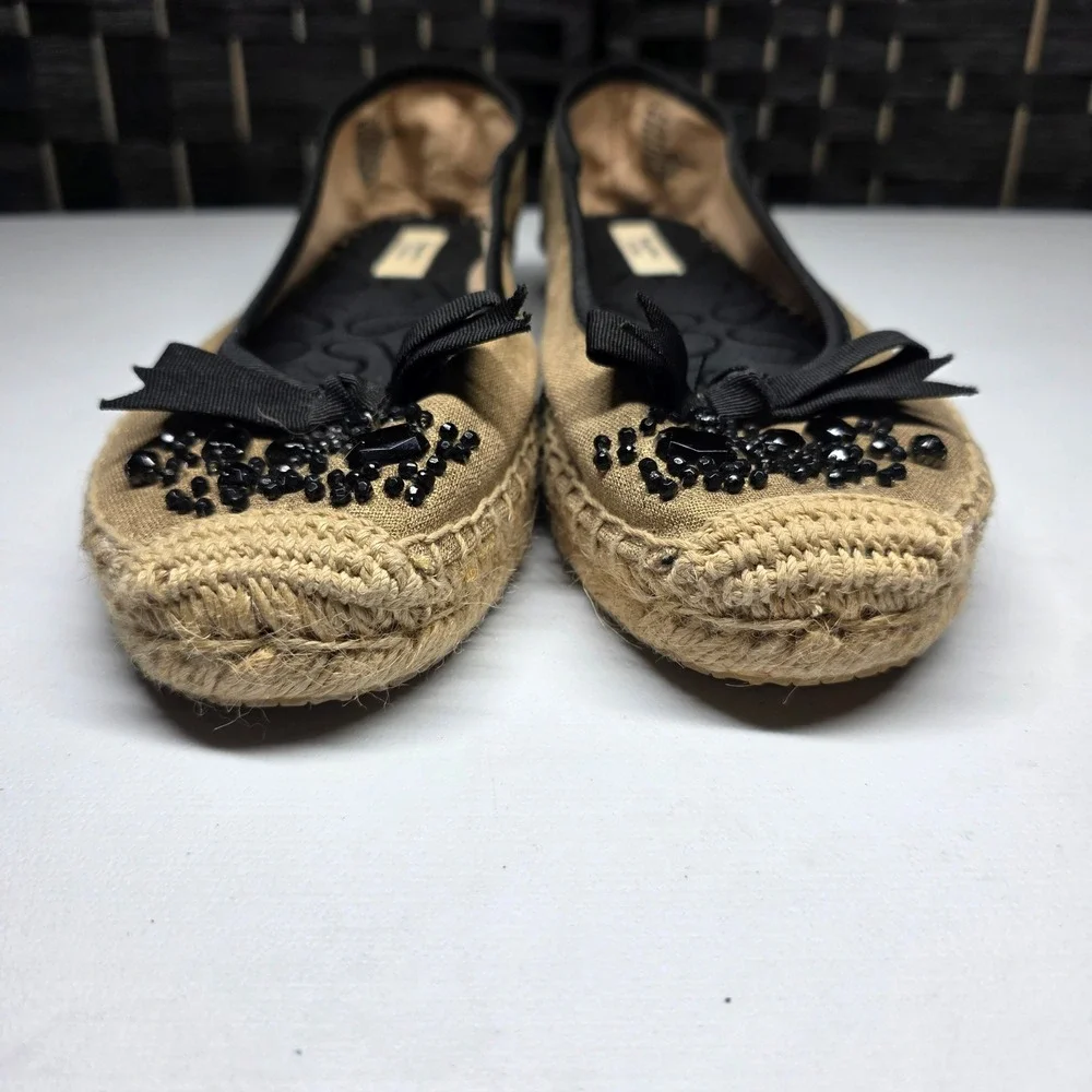 Simply Vera Vera Wang Gold Espadrille Flats Beaded Bow Ballet Shoes Womens 8